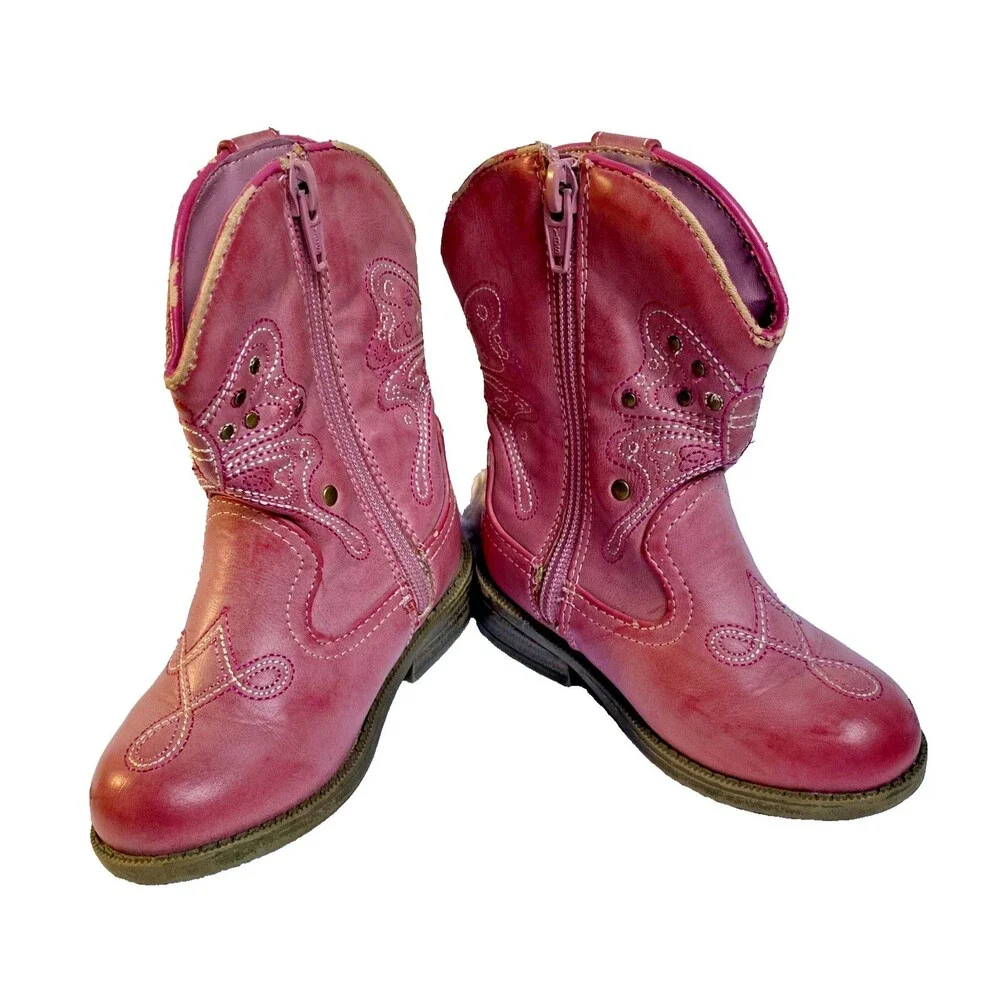 Cherokee Girls Pink Side Zip Round Toe Comfort Casual Cowgirl Western Boot Sz 8T